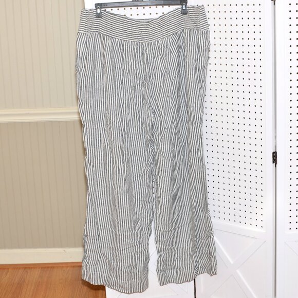 Plus Size 22/24 Cato Wide Leg Black & White Stripe Linen Stretch Waist Pants - Picture 8 of 12